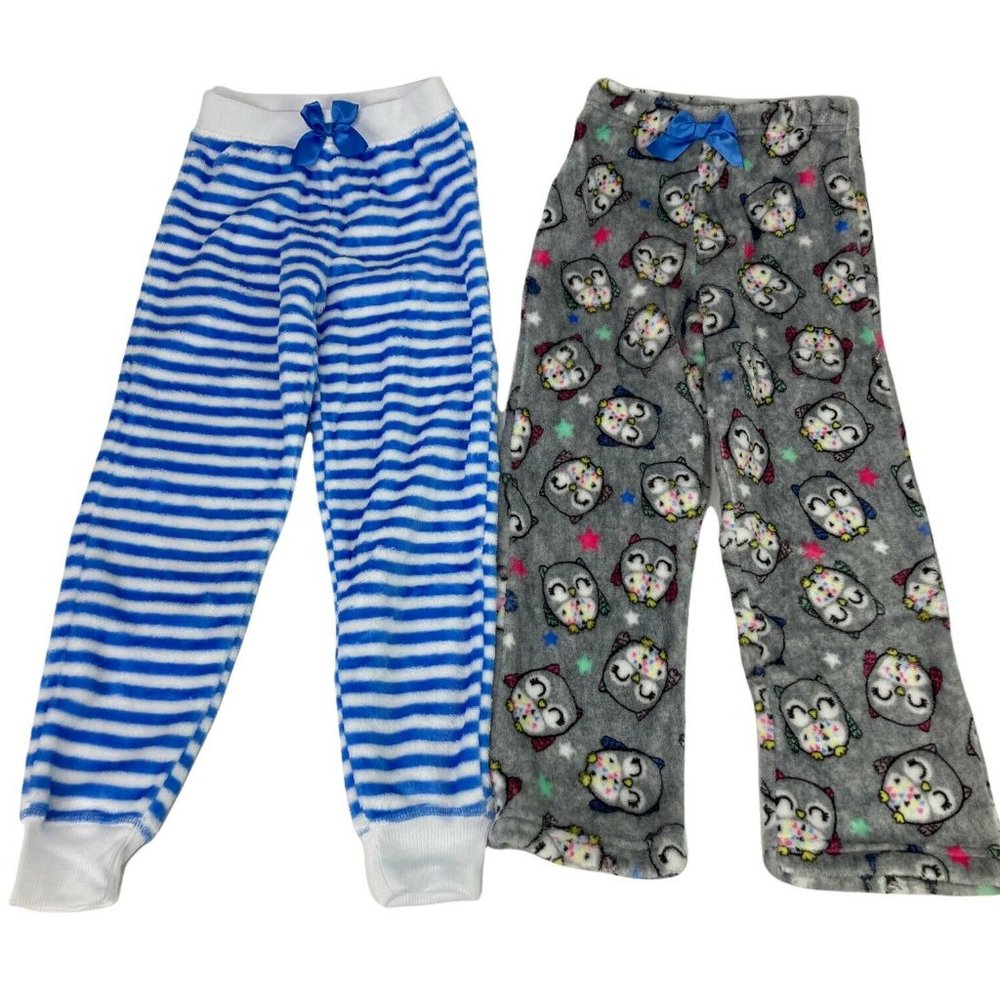 2pk Plush Sleep Pants PJ Pants Owl Stripe sz 6/6x